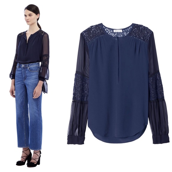 Rebecca Taylor Sarah Top Silk Blouse Long Sleeve Size 4 - Picture 2 of 5